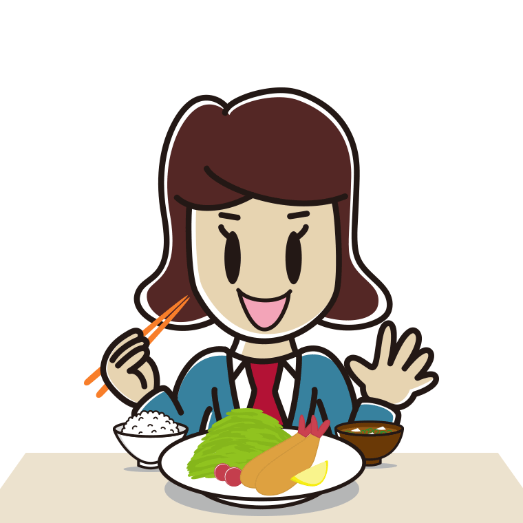 エビフライを食べる女子高校生のイラスト【色あり、背景なし】透過PNG