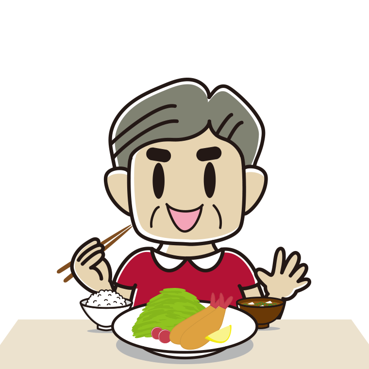 エビフライを食べるおじさんのイラスト【色あり、背景なし】透過PNG