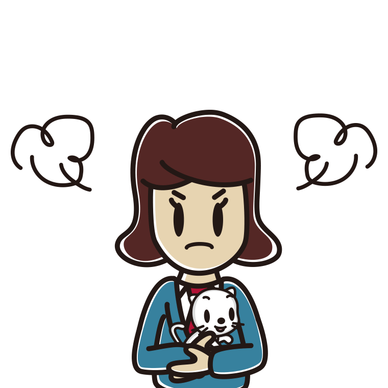 猫を抱いて怒る女子高校生のイラスト【色あり、背景なし】透過PNG