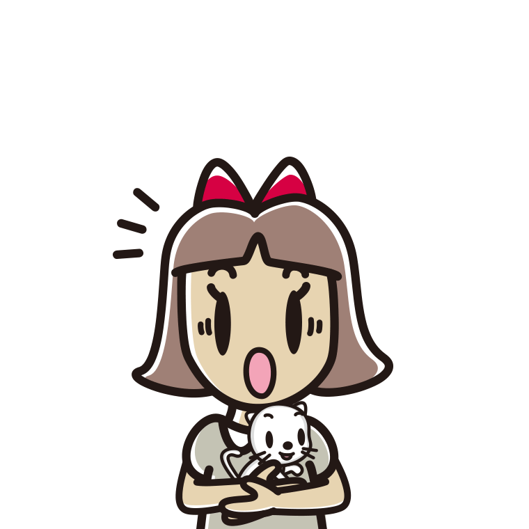 猫を抱いて驚く小学生女子のイラスト【色あり、背景なし】透過PNG