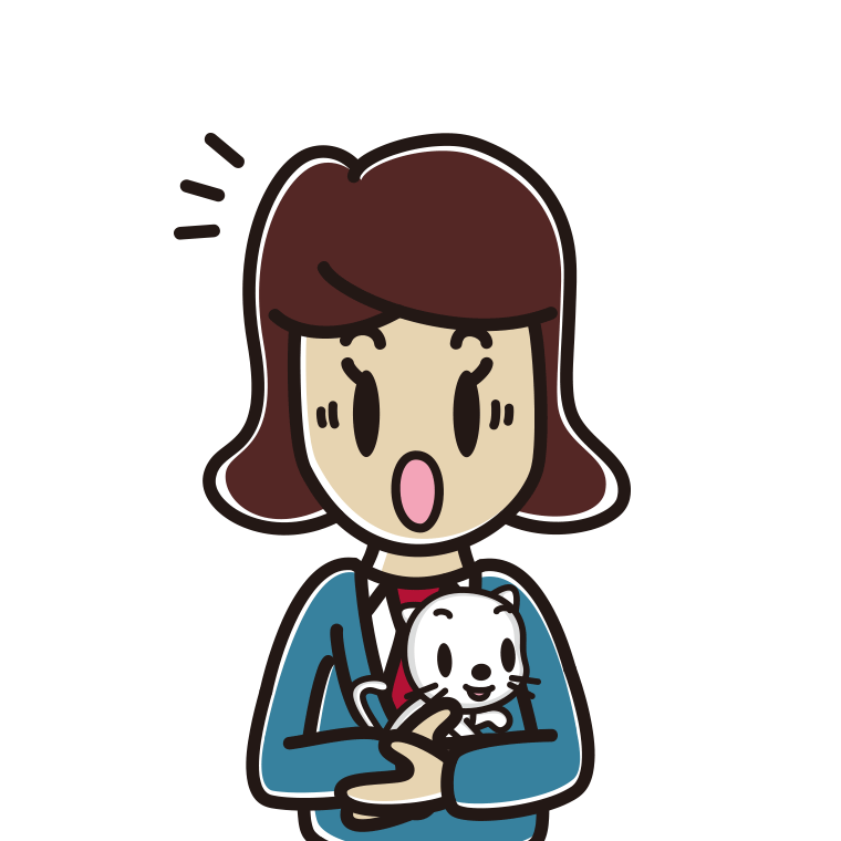 猫を抱いて驚く女子高校生のイラスト【色あり、背景なし】透過PNG