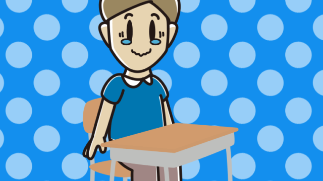 教室の席でジーンとする男性のイラスト【色、背景あり】PNG