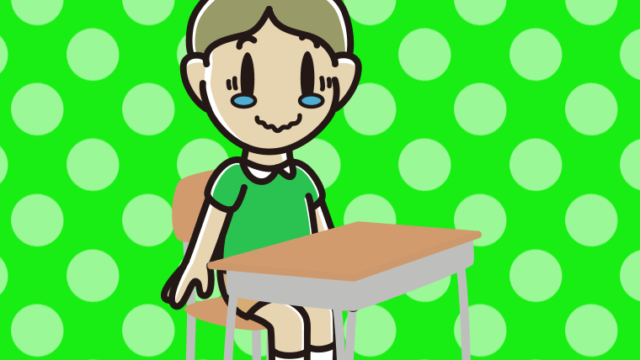 教室の席でジーンとする小学生男子のイラスト【色、背景あり】PNG