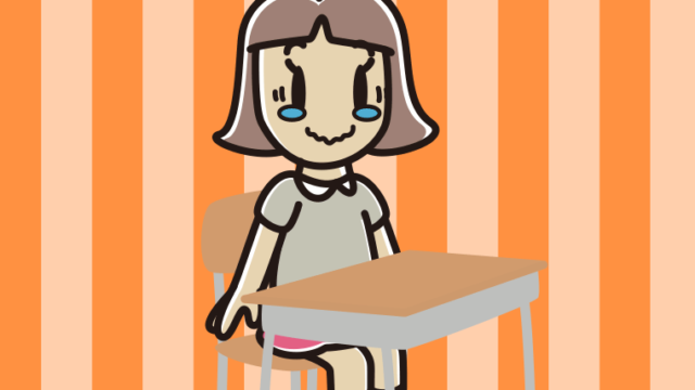 教室の席でジーンとする小学生女子のイラスト【色、背景あり】PNG
