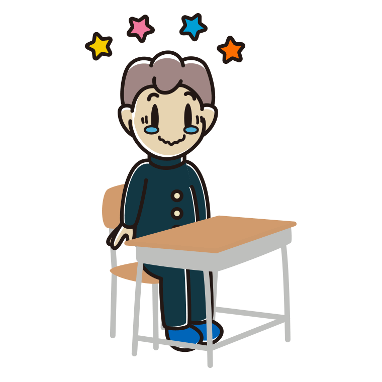 教室の席でジーンとする男子中学生のイラスト【色あり、背景なし】透過PNG