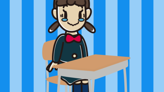 教室の席でジーンとする女子中学生のイラスト【色、背景あり】PNG