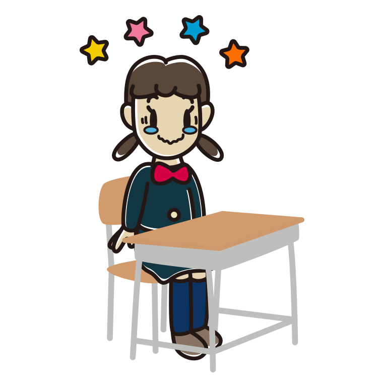 教室の席でジーンとする女子中学生のイラスト【色あり、背景なし】透過PNG