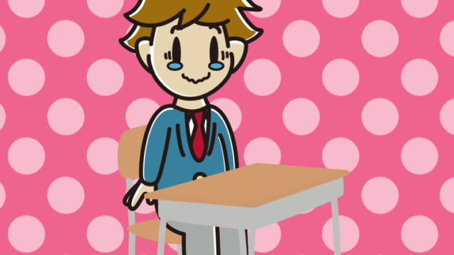 教室の席でジーンとする男子高校生のイラスト【色、背景あり】PNG