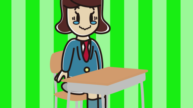 教室の席でジーンとする女子高校生のイラスト【色、背景あり】PNG