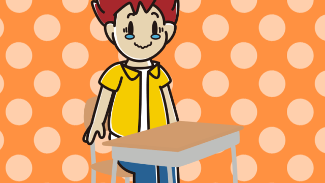 教室の席でジーンとする男子大学生のイラスト【色、背景あり】PNG