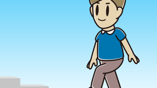 階段を上る男性のイラスト【色、背景あり】PNG