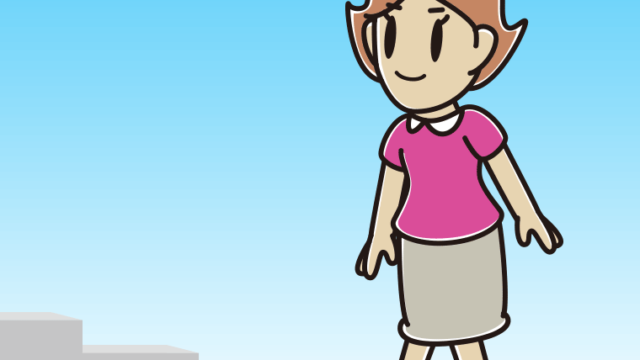 階段を上る女性のイラスト【色、背景あり】PNG