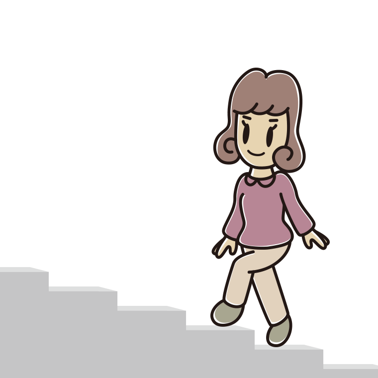 階段を上る女子大学生のイラスト【色あり、背景なし】透過PNG