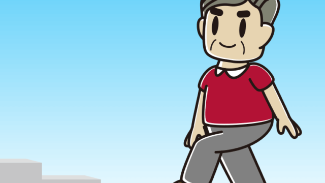 階段を上るおじさんのイラスト【色、背景あり】PNG