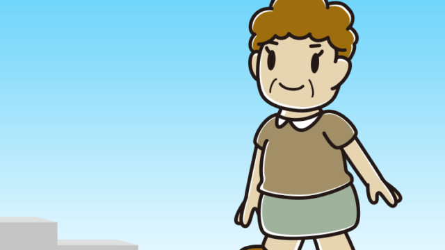 階段を上るおばさんのイラスト【色、背景あり】PNG