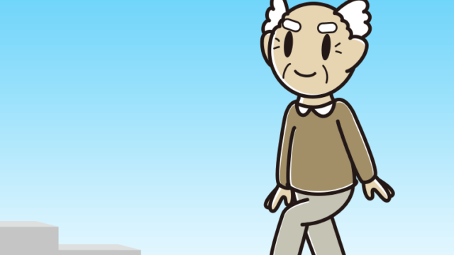 階段を上るおじいさんのイラスト【色、背景あり】PNG