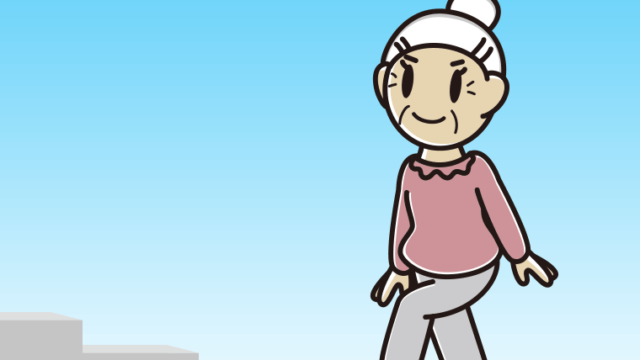 階段を上るおばあさんのイラスト【色、背景あり】PNG