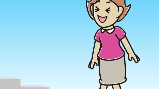 笑いながら階段を上る女性のイラスト【色、背景あり】PNG