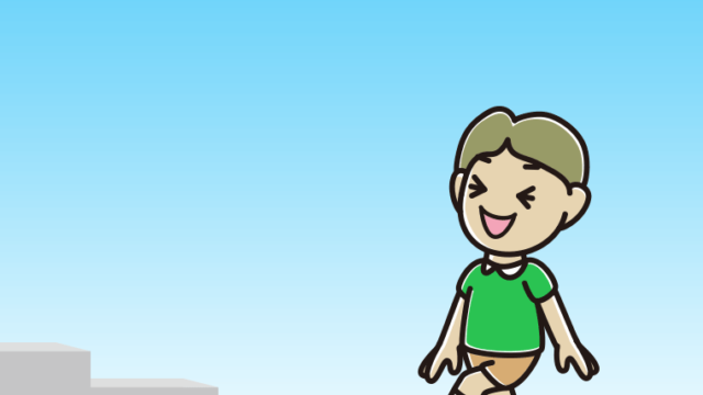 笑いながら階段を上る小学生男子のイラスト【色、背景あり】PNG