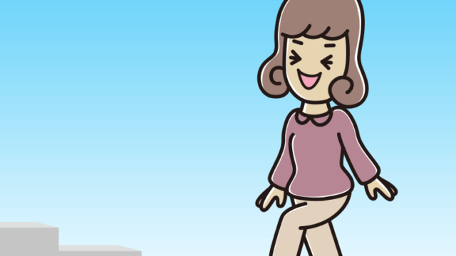 笑いながら階段を上る女子大学生のイラスト【色、背景あり】PNG