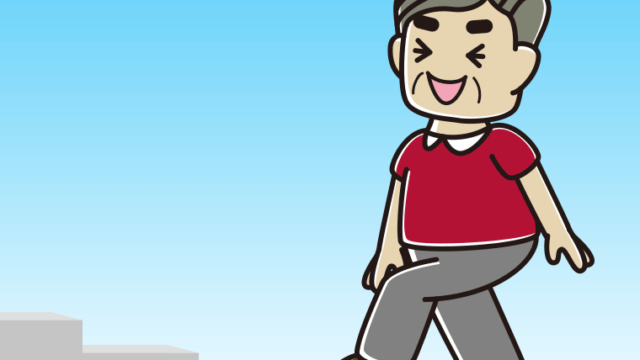 笑いながら階段を上るおじさんのイラスト【色、背景あり】PNG