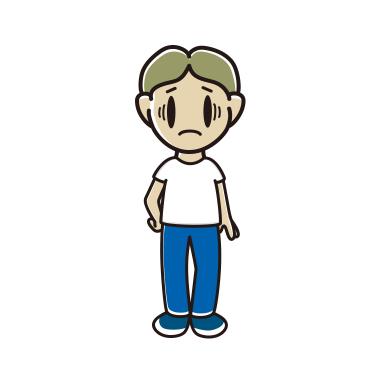 ジーンズに白いTシャツで困る小学生男子のイラスト【色あり、背景なし】透過PNG