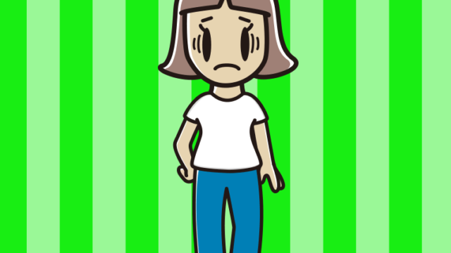 ジーンズに白いTシャツで困る小学生女子のイラスト【色、背景あり】PNG