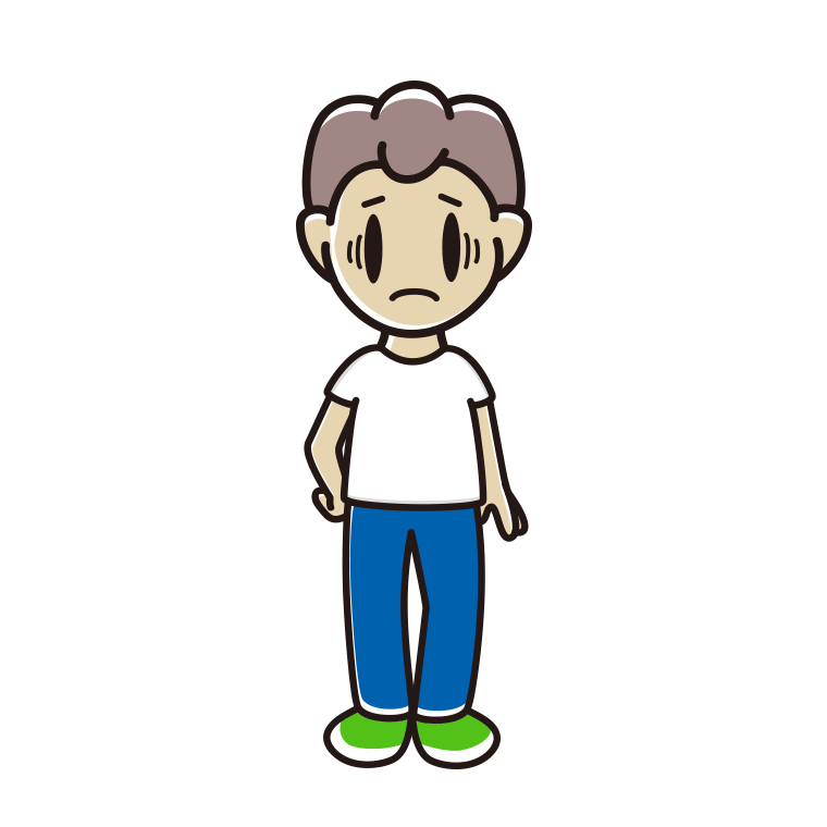 ジーンズに白いTシャツで困る男子中学生のイラスト【色あり、背景なし】透過PNG