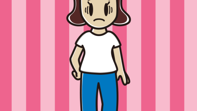 ジーンズに白いTシャツで困る女子高校生のイラスト【色、背景あり】PNG