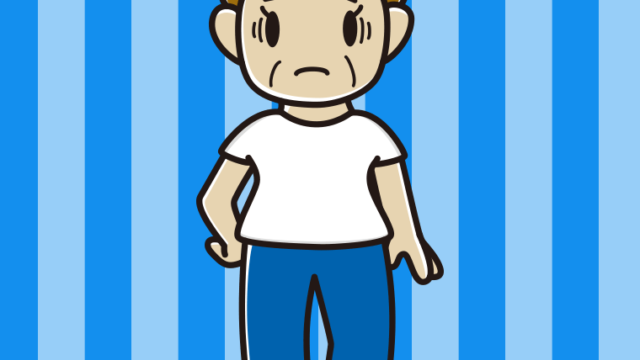 ジーンズに白いTシャツで困るおばさんのイラスト【色、背景あり】PNG