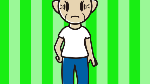 ジーンズに白いTシャツで困るおばあさんのイラスト【色、背景あり】PNG