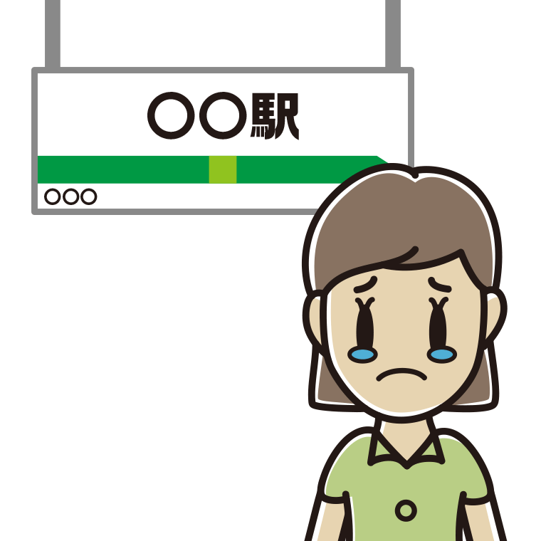 駅のホームで泣く女性会社員（クールビズ）のイラスト【色あり、背景なし】透過PNG