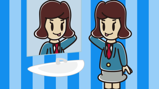 鏡を見てテヘヘな女子高校生のイラスト【色、背景あり】PNG