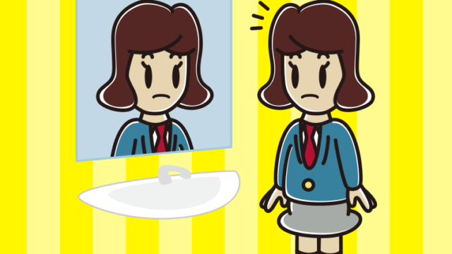 鏡を見て気付く女子高校生のイラスト【色、背景あり】PNG