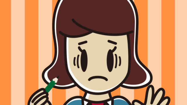 鉛筆を持って困る女子高校生のイラスト【色、背景あり】PNG