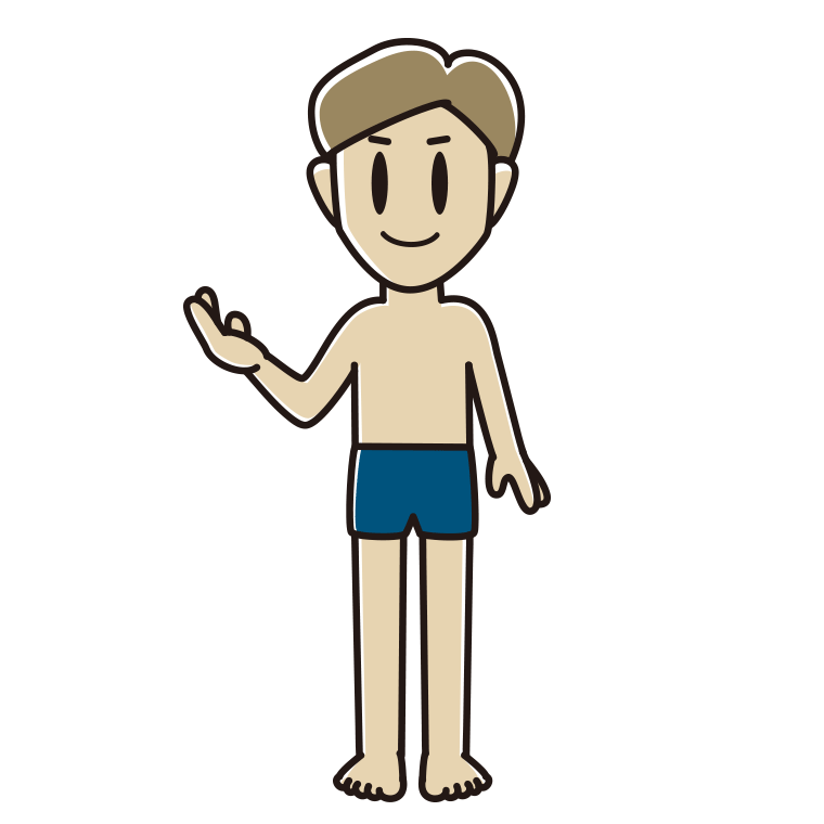 案内するスクール水着の男性のイラスト【色あり、背景なし】透過PNG