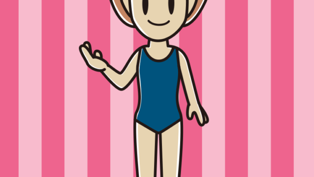 案内するスクール水着の女性のイラスト【色、背景あり】PNG