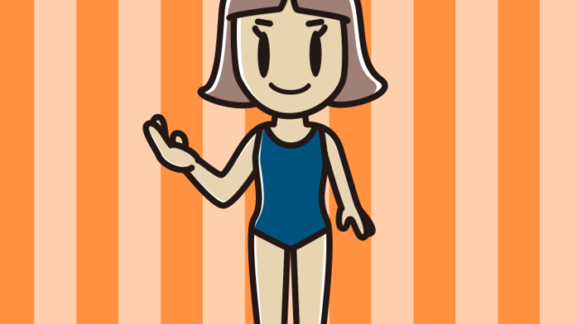 案内するスクール水着の小学生女子のイラスト【色、背景あり】PNG