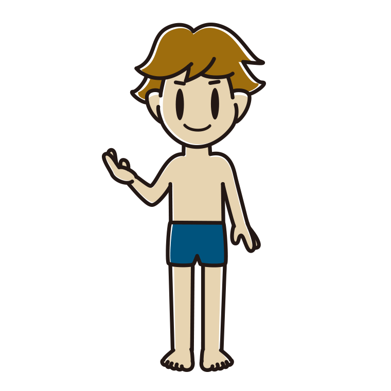 案内するスクール水着の男子高校生のイラスト【色あり、背景なし】透過PNG