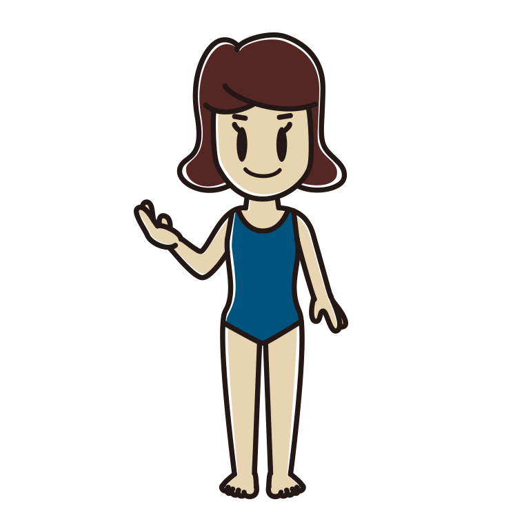 案内するスクール水着の女子高校生のイラスト【色あり、背景なし】透過PNG