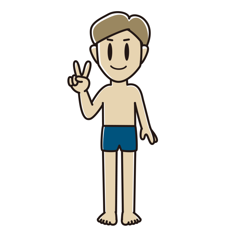 ピースをするスクール水着の男性のイラスト【色あり、背景なし】透過PNG