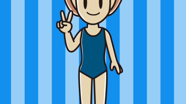 ピースをするスクール水着の女性のイラスト【色、背景あり】PNG