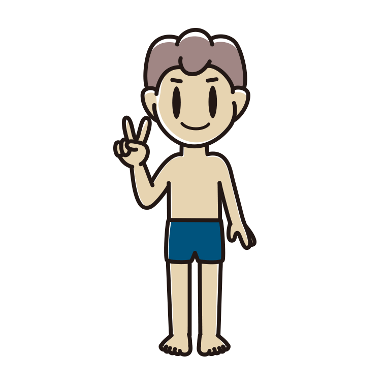 ピースをするスクール水着の男子中学生のイラスト【色あり、背景なし】透過PNG