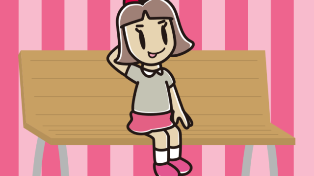 ベンチでテヘヘな小学生女子のイラスト【色、背景あり】PNG