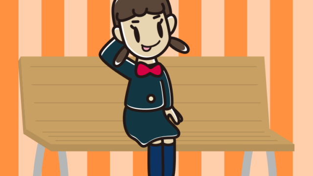 ベンチでテヘヘな女子中学生のイラスト【色、背景あり】PNG