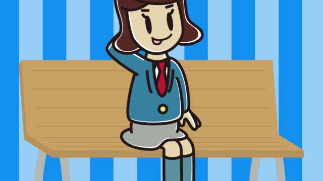 ベンチでテヘヘな女子高校生のイラスト【色、背景あり】PNG