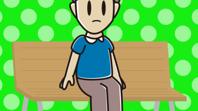 ベンチで何かに気付く男性のイラスト【色、背景あり】PNG