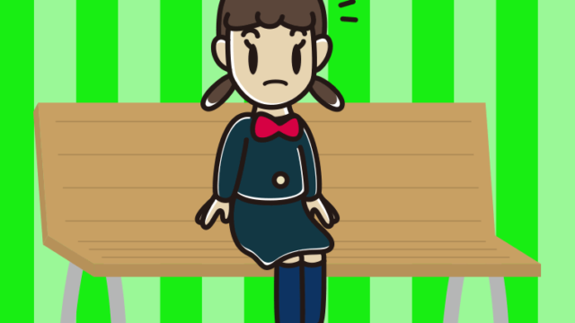 ベンチで何かに気付く女子中学生のイラスト【色、背景あり】PNG