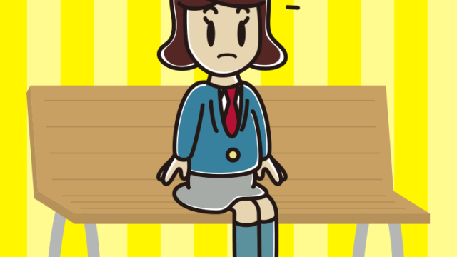 ベンチで何かに気付く女子高校生のイラスト【色、背景あり】PNG