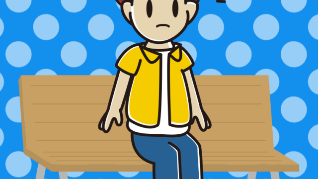 ベンチで何かに気付く男子大学生のイラスト【色、背景あり】PNG